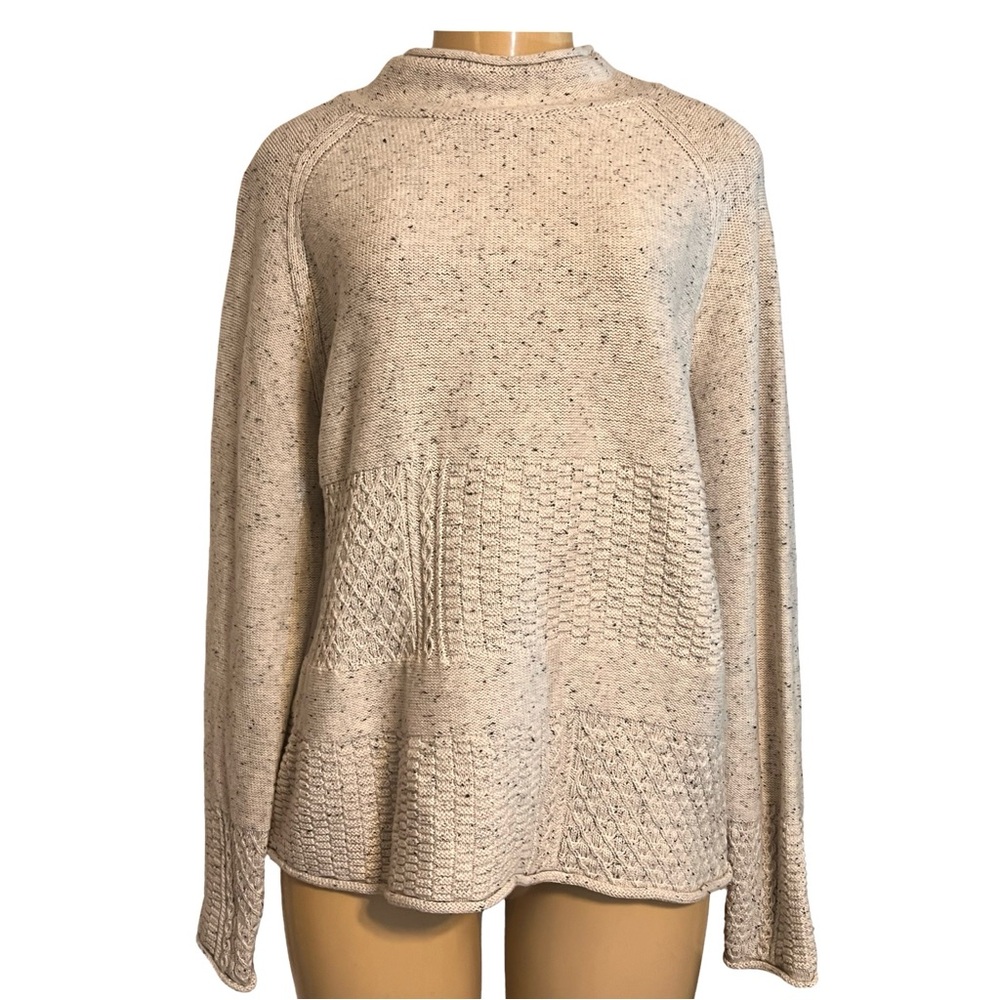 NWT $64 Leo & Nicole Textured Patchwork Knit Sweater – Antique White – PXL –